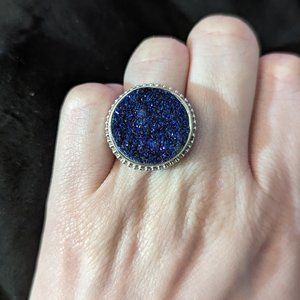 Size 6 sterling silver and peacock druzy quartz ring